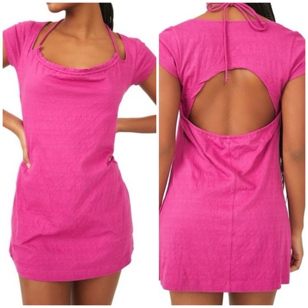 Free People Beach Vivi Open Back Stretch Mini Dress, Size Medium